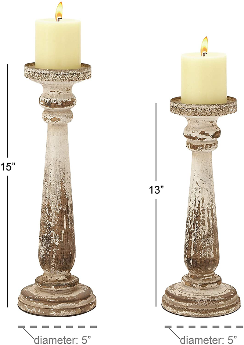 Deco 79 44410 Wood Candle Holder, Set of 2 Home & Garden > Decor > Home Fragrance Accessories > Candle Holders Deco 79   
