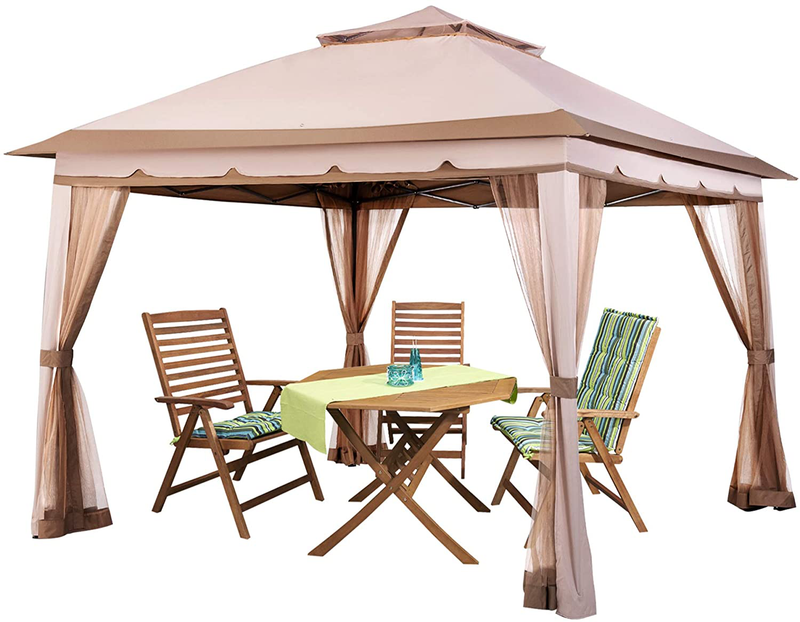 Pamapic 11x11 Outdoor Pop up Gazebo for Patios Canopy for Shade and Rain with Mosquito Netting, Waterproof Soft Top Metal Frame Gazebo for Lawn, Garden, Backyard and Deck (Grey) Home & Garden > Lawn & Garden > Outdoor Living > Outdoor Structures > Canopies & Gazebos Pamapic Beige  