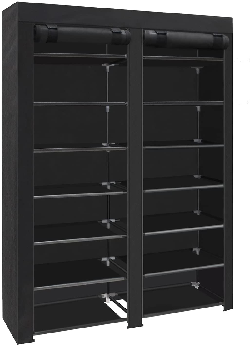 ERONE Shoe Rack Storage Organizer , 28 Pairs Portable Double Row with Nonwoven Fabric Cover Shoe Rack Cabinet for Closet (Black) Furniture > Cabinets & Storage > Armoires & Wardrobes ERONE Black  