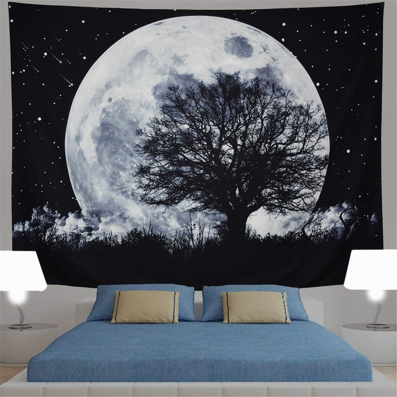 Generleo Moon Tapestry Galaxy Stars Wall Tapestry Forest Tree Tapestry Starry Sky Tapestry Psychedelic Black and White Tapestry Wall Hanging for Home Decor Home & Garden > Decor > Artwork > Decorative Tapestries Generleo Moon Tapestry Medium 