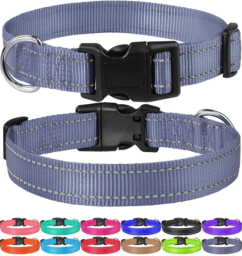 FunTags Reflective Nylon Dog Collar,Adjustable Pet Collars with Quick Release Buckle for Puppy Small Medium Large Dogs,18 Classic Solid Colors,4 Sizes Animals & Pet Supplies > Pet Supplies > Dog Supplies FunTags Gray XS - 5/8"x(8"-12") 