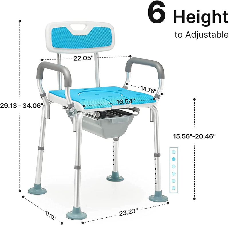 HEAO 4 in 1 Heavy Duty Shower Chair with Back and Arms, Medical Bedside Commode, Adjustable Toilet Safety Frame and Raised Toilet Seat with Non-Slip Rubber Tips for Seniors, Disabled and Pregnant Sporting Goods > Outdoor Recreation > Camping & Hiking > Portable Toilets & Showers HEAO   