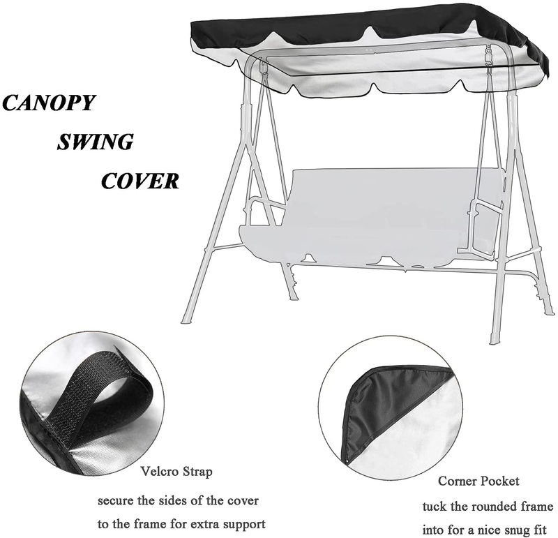 Flymer Waterproof Anti-UV Patio Swing Canopy Replacement Top Cover 55x47, Outdoor Canopy Swing Replacement Cover with 3 Velcro Straps per Side,Black Home & Garden > Lawn & Garden > Outdoor Living > Porch Swings Flymer   