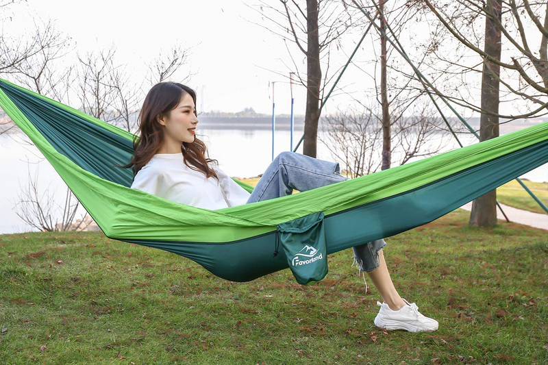 Favorland Camping Hammock Double & Single with Tree Straps for Hiking, Backpacking, Travel, Beach, Yard - 2 Persons Outdoor Indoor Lightweight & Portable with Straps & Steel Carabiners Nylon (Green) Home & Garden > Lawn & Garden > Outdoor Living > Hammocks Favorland   