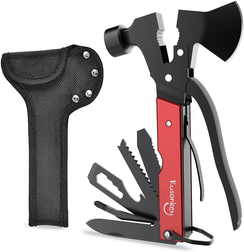 Multitool Camping Accessories Gear Tools Gifts for Men, Kusonkey Survival Gear 16 in 1 Hatchet with Knife Axe Hammer Saw Screwdrivers Pliers Bottle Opener Durable Sheath, Multitools Gifts for Women Sporting Goods > Outdoor Recreation > Camping & Hiking > Camping Tools KUSONKEY   