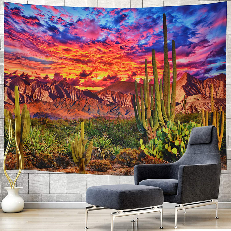 Mountain Tapestry Desert Cactus Tapestry Sunset Clouds Tapestry Psychedelic Tropical Plants Wall Tapestry Nature Scenery Tapestry Wall Hanging for Bedroom Decor Home & Garden > Decor > Artwork > Decorative Tapestries Generleo   