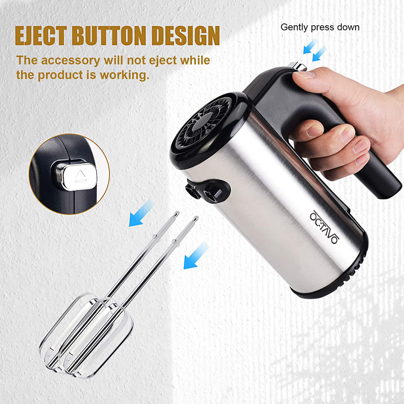 OCTAVO Electric Hand Mixer,5-Speed Powerful Turbo function Handheld Mixer with Eject Function,Storage Base,300W and 4 Metal Accessories for Whipping Mixing Cookies, Brownies, Dough Batters (sliver) Home & Garden > Kitchen & Dining > Kitchen Tools & Utensils > Kitchen Knives OCTAVO   