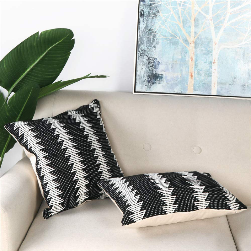 Sungea Black and White Decorative Throw Pillow Covers Set of 2, 18x18 Inch Boho Modern Tree Pattern Striped Woven Cushion Case for Couch Sofa Bed Home Decor Design (Square 18 Inches, 2) Home & Garden > Decor > Seasonal & Holiday Decorations Sungea   