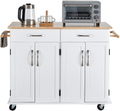 Kitchen Island with Drawers and Large Storage Cabinet, Rolling Kitchen Cart with Adjustable Shelves, Lockable Casters, Rubber Wood Countertop, Easy to Assembly, Black Home & Garden > Kitchen & Dining > Food Storage FZsenrui White  