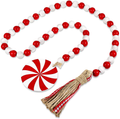 Christmas Wooden Bead Wreath with Tassels, Decorated with Candy Pendant, Wood Bead Garland Wreath for Christmas Decorations, Farmhouse Wall Hanging Ornaments (Red, White, 3.15 x 3.15 Inch) Home & Garden > Decor > Seasonal & Holiday Decorations& Garden > Decor > Seasonal & Holiday Decorations Chuangdi Red, White 3.15 x 3.15 Inch 
