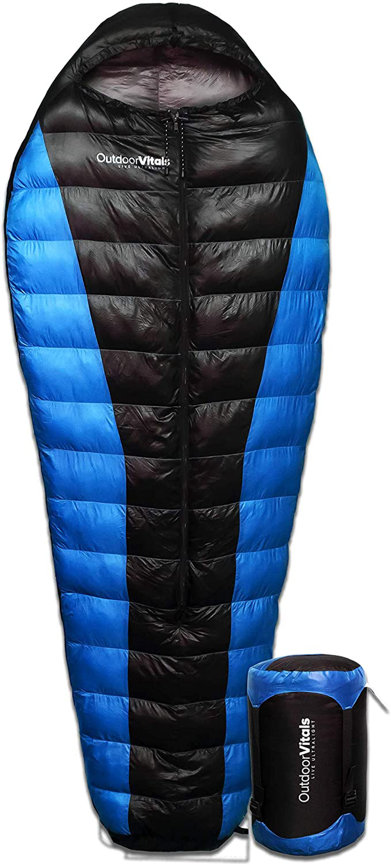 Outdoor Vitals Atlas 0-15 - 30 Degree F 650+ Fill Power Starting under 3 Lbs. Ultralight Backpacking Mummy down Sleeping Bag for Lightweight Hiking & Camping Sporting Goods > Outdoor Recreation > Camping & Hiking > Sleeping Bags Outdoor Vitals Blue (Center Zip Regular (15°F) 