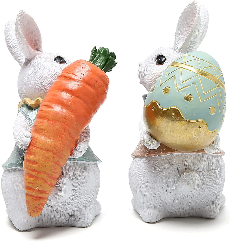 Hodao 5.5 Inch Polyresin Bunny Decorations Spring Easter Decors Figurines Tabletopper Decorations for Party Home Holiday Cute Rabbit Easter Gifts (Orange Blue) Home & Garden > Decor > Seasonal & Holiday Decorations Hodao   