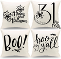 QIQIANY Set of 4 Vintage Halloween Throw Pillow Covers 18x18 Inch Square Linen Crow Pumpkin Skull and Owl Decoeative Vintage Halloween Autumn Farmhouse Home Decor for Sofa Bed Chair Living Room Arts & Entertainment > Party & Celebration > Party Supplies QIQIANY Black  