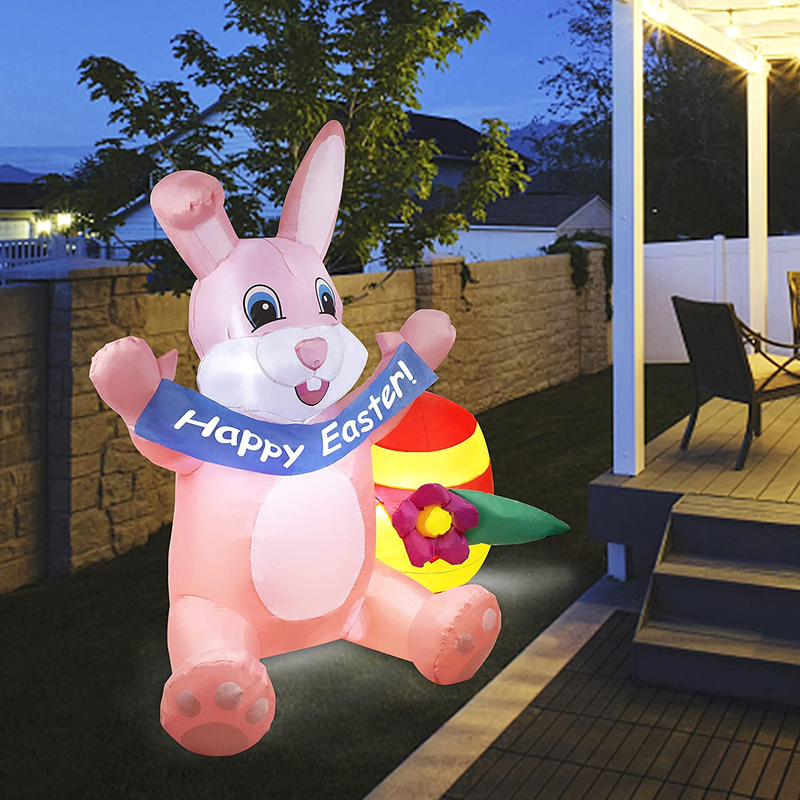 Cllayees 5 FT Easter Bunny Inflatable Outdoor Decorations, Holiday Blow up Inflatables Bunny Egg, Easter Yard Inflatables Decoration, Happy Pink Rabbit for Patio Garden Lawn Party Home & Garden > Decor > Seasonal & Holiday Decorations Cllayees   