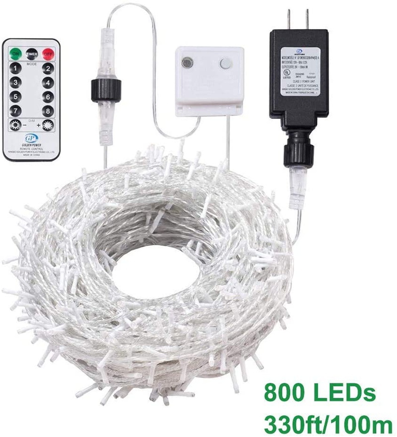 Ollny Outdoor Christmas String Lights 800 LED 330FT with Remote, Waterproof Cool White Plug in Fairy Light, 8 Modes Timer Twinkle Lighting for Bedroom Indoor Xmas Tree Holiday Wedding Party Decoration Home & Garden > Decor > Seasonal & Holiday Decorations& Garden > Decor > Seasonal & Holiday Decorations Ollny   