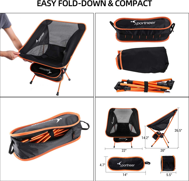 Sportneer 2 Pack Camping Chairs, Portable Backpacking Folding Camp Chair, Small Lightweight Collapsible Camping Chair for Outdoor Camping, Backpacking, Hiking, Picnic, Travel, Festival Sporting Goods > Outdoor Recreation > Camping & Hiking > Camp Furniture Sportneer   