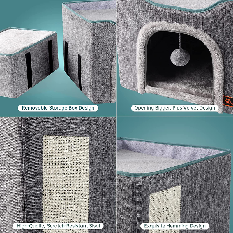 MAYWARD Cat Cube Foldable Cat House with Detachable Storage Box for Indoor, Multifunctional Cat Bed Cave with Ball Hanging and Scratch Pad for All Seasons Animals & Pet Supplies > Pet Supplies > Cat Supplies > Cat Beds MAYWARD   