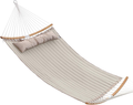 SONGMICS Hammock, Padded Double Hammock, Quilted Hammock with Hanging Straps, Detachable Curved Spreader Bars, Pillow, 78.7 x 55.1 Inches, Load Capacity 495 lb, Blue and Beige UGDC034I01 Home & Garden > Lawn & Garden > Outdoor Living > Hammocks SONGMICS Cream+beige  