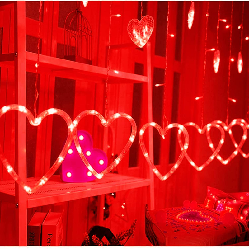 Efunly Valentines Day Decor Lights,138 LED 12-Heart-Shaped String Lights Waterproof,8 Modes Connetable 29V Plug in Curtain Lights for Kids Bedroom Wedding Party Valentines Day Decoration(Red) Home & Garden > Decor > Seasonal & Holiday Decorations Efunly Red  