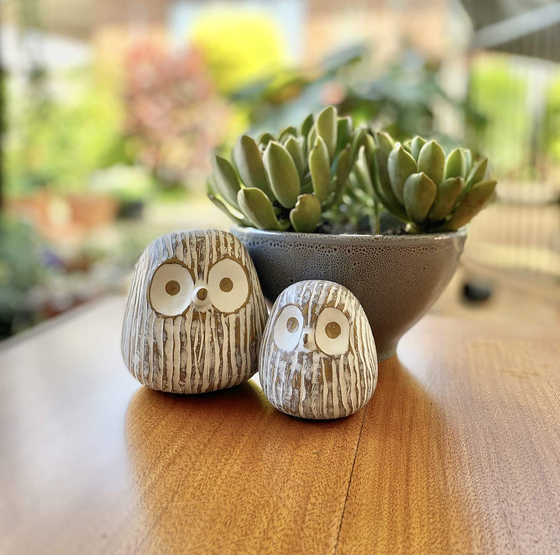 Huey House Chubby Night Owl Decor Statue Sculpture, Bookshelf Decor Accents, Boxed Set of 2 Rustic Brown & White (3⅛ & 4⅓ inches) Decorative Resin Figurines