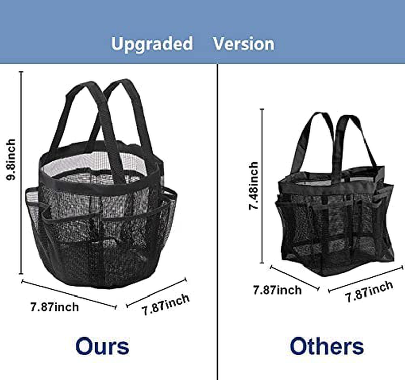 Mbvbn Mesh Shower Caddy Tote, Portable Shower Tote Bag, 2 Oxford Handles College, Quickly Dry Dorm Bathroom Caddy Organizer, with 8 Basket Pockets for Conditioner, Soap and Other Bathroom Accessories. Camp, Gym, Swim, Hot Spring and Sauna.