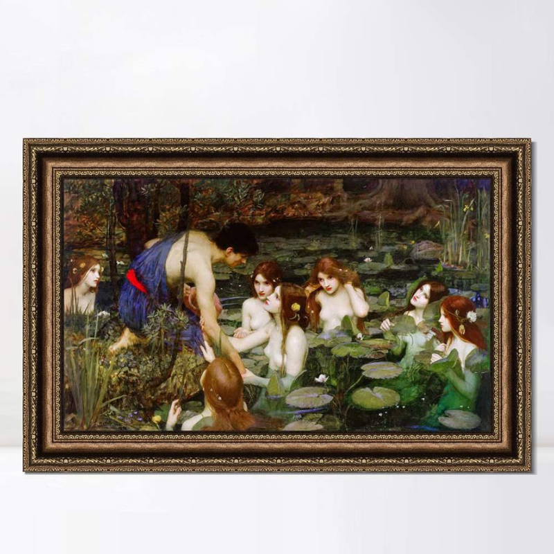 INVIN ART Framed Canvas Art Giclee Print Hylas and the Nymphs,1896 by John William Waterhouse Wall Art Living Room Home Office Decorations(Vintage Embossed Gold Frame,26"X40") Home & Garden > Decor > Artwork > Posters, Prints, & Visual Artwork INVIN ART Vintage Embossed Gold frame 26"x40" 