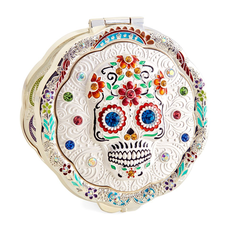 Jinvun Compact Personal Mirror for Makeup (Sugar Skull) Round, Handheld Portable | Vintage, Antique Day of the Dead Decorations | Purse, Small Bag, and Travel Carry | Foldable, Flip Open Home & Garden > Decor > Seasonal & Holiday Decorations& Garden > Decor > Seasonal & Holiday Decorations Jinvun   