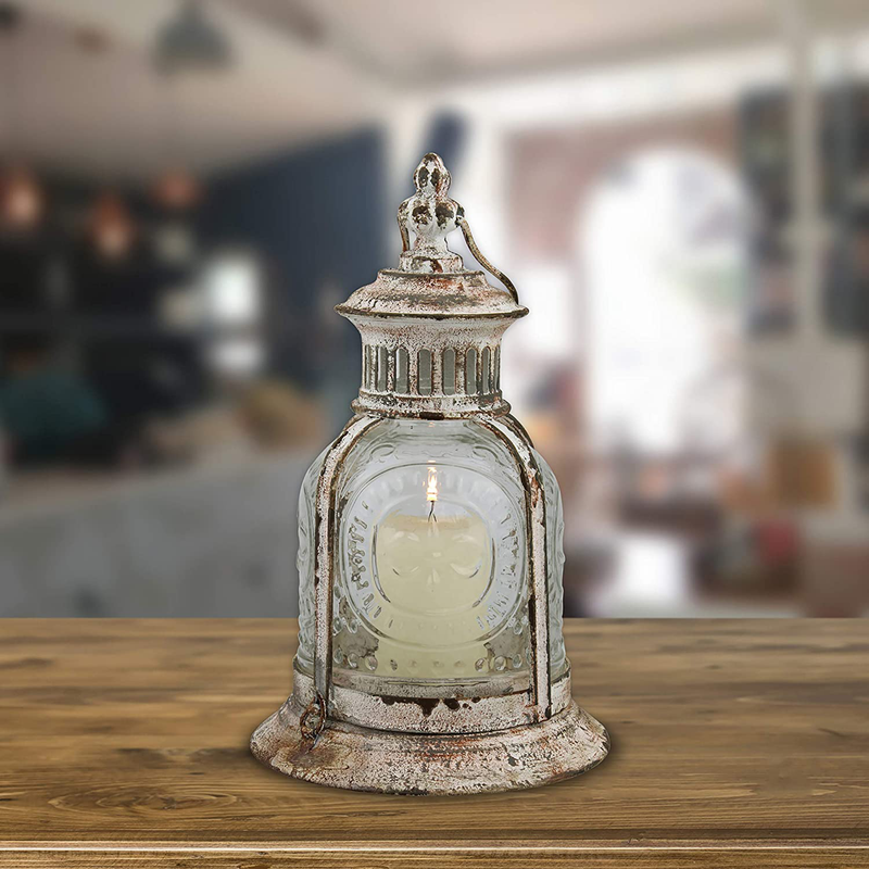 Stonebriar Antique Metal Votive Candle Lantern with Handle, 10", Worn White Home & Garden > Decor > Home Fragrance Accessories > Candle Holders Stonebriar   