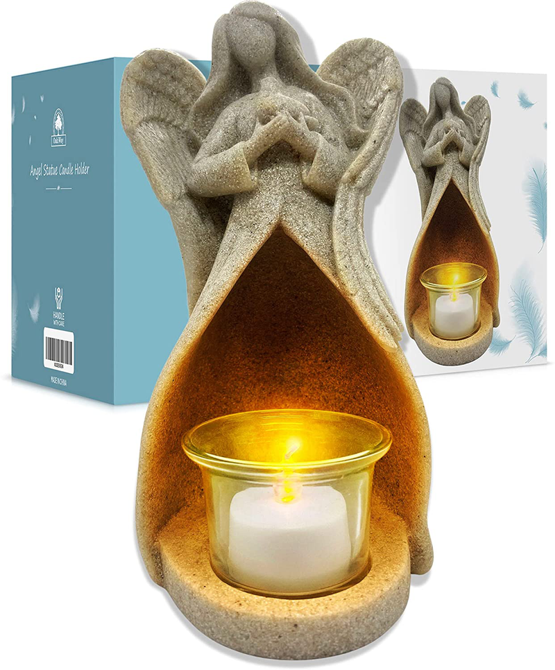 OakiWay Memorial Gifts - Angel Tealight Candle Holder Statue, Sympathy Gifts For Loss Of Loved One, W/Flickering Led Candle, Bereavement, In Memory, Grief, Funeral, Remembrance Gifts, Home Decorations Home & Garden > Decor > Home Fragrance Accessories > Candle Holders FU TIAN TOWN BOLUO COUNTY YONGXIANG ELECTRONICS FACTORY Default Title  