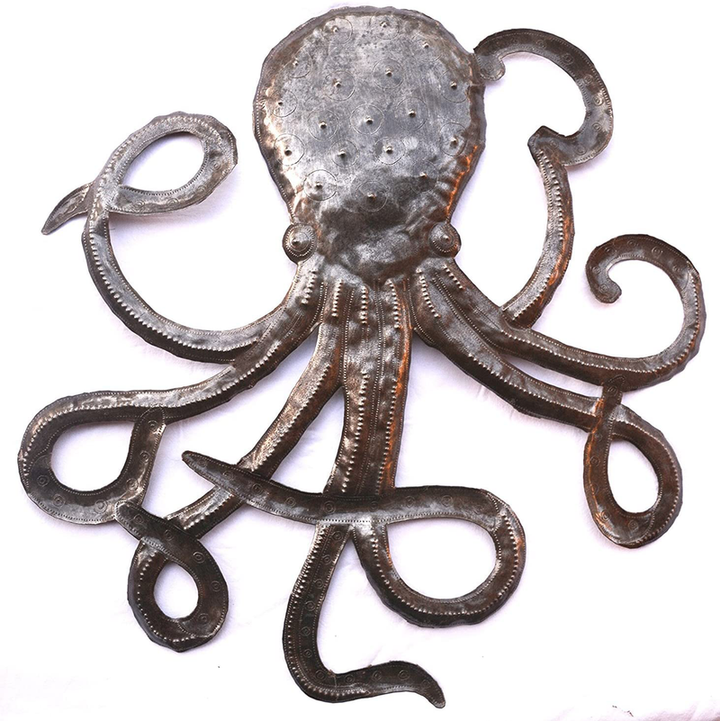 Handcrafted Octopus Sea Wall Hanging Art, Beach Theme House Decorations, Handmade in Haiti 23 x 23 Inches (Nautical Octopus) Home & Garden > Decor > Artwork > Sculptures & Statues It's Cactus Nautical Octopus  