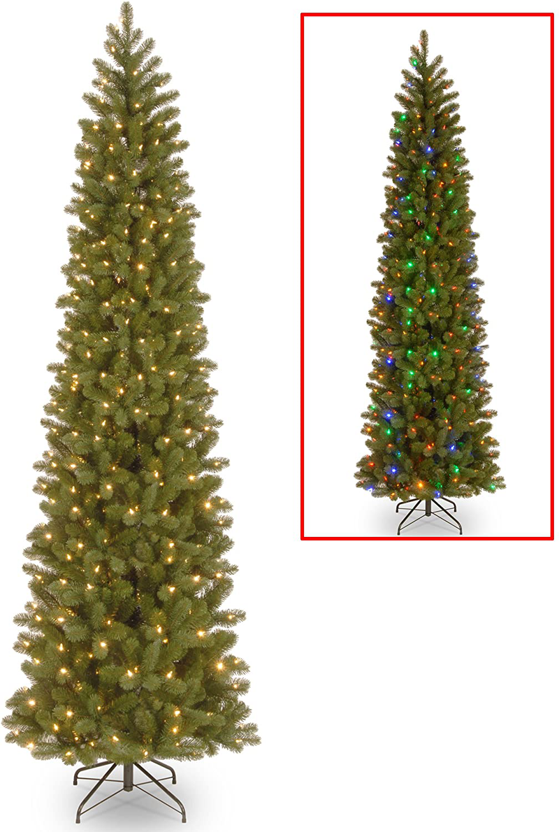 National Tree Company 'Feel Real' Pre-lit Artificial Christmas Tree | Includes Pre-strung Multi-Color LED Lights and Stand | Downswept Douglas Fir Pencil Slim - 12 ft Home & Garden > Decor > Seasonal & Holiday Decorations > Christmas Tree Stands National Tree 9 ft  