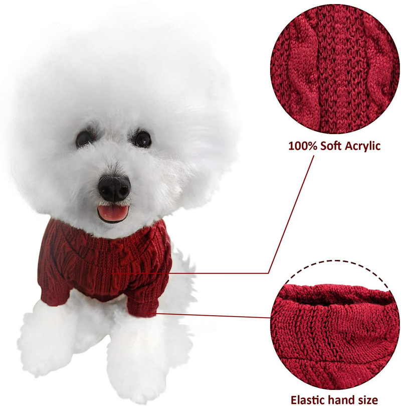 Hzran Dog Sweater, Soft Pet Dog Clothes Knitwear Sweater, Winter-Spring Puppy Turtleneck Pajamas, Sweater for Small Size Dog and Cat(Wine-L)
