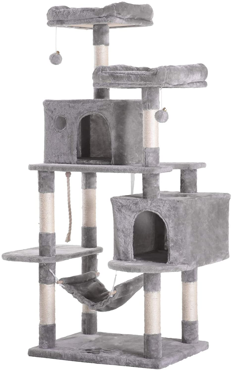 Hey-Bro Extra Large Multi-Level Cat Tree Condo Furniture with Sisal-Covered Scratching Posts, 2 Bigger Plush Condos, Perch Hammock for Kittens, Cats and Pets Animals & Pet Supplies > Pet Supplies > Cat Supplies > Cat Beds Hey-brother Light Gray  