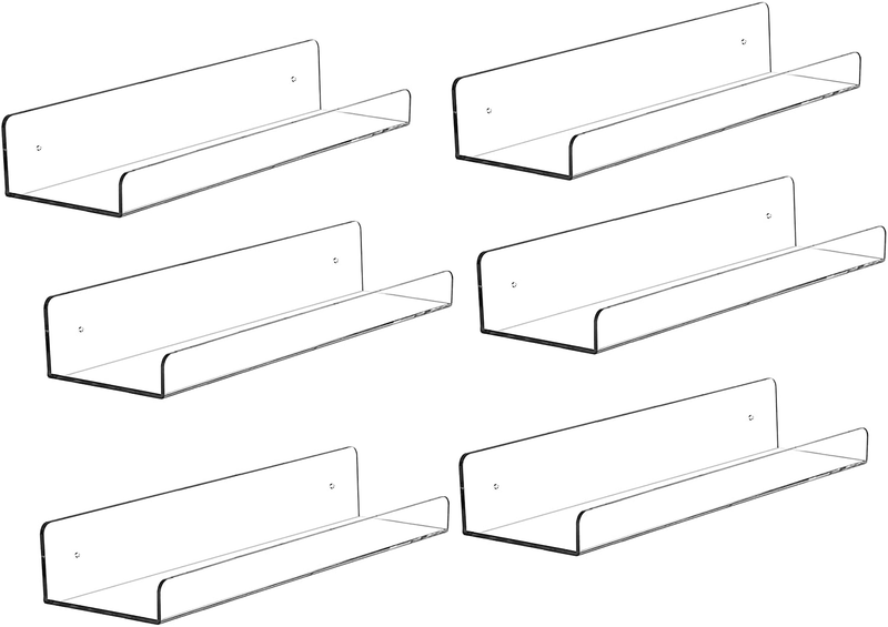 Cq acrylic 15" Invisible Acrylic Floating Wall Ledge Shelf, Wall Mounted Nursery Kids Bookshelf, Invisible Spice Rack, Clear 5MM Thick Bathroom Storage Shelves Display Organizer, 15" L,Set of 4 Furniture > Shelving > Wall Shelves & Ledges Cq acrylic Clear 4.3” Wide-Pack of 6 