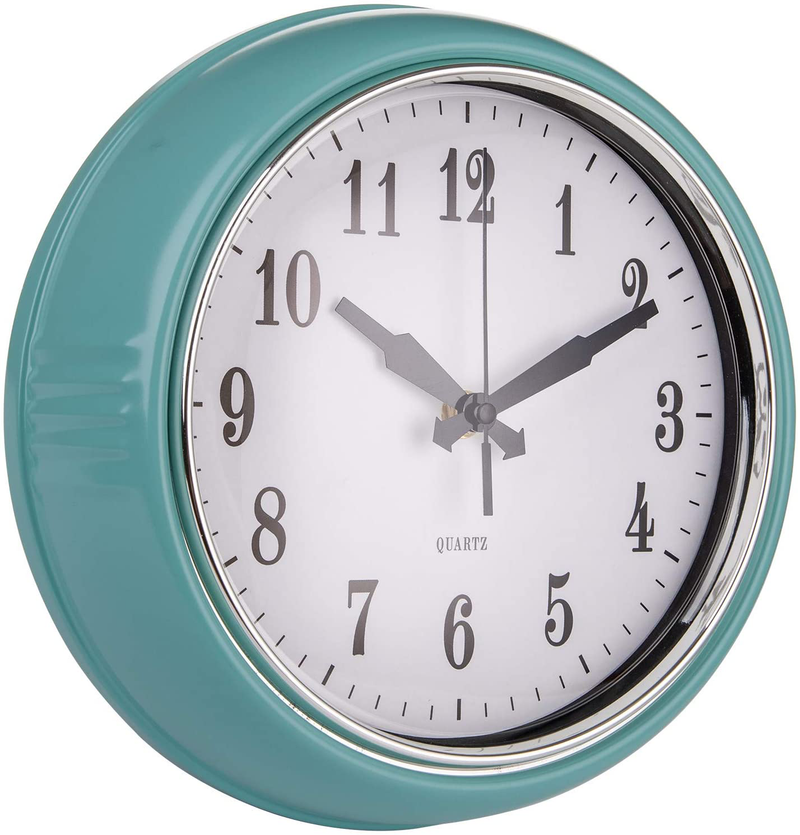 Jucoan 9.5 Inch Retro Wall Clock, Blue 50's Vintage Round Clock, Silent Decorative Battery Operated Clocks for Home Kitchen, Bedroom, Nursery Room Home & Garden > Decor > Clocks > Wall Clocks Jucoan   