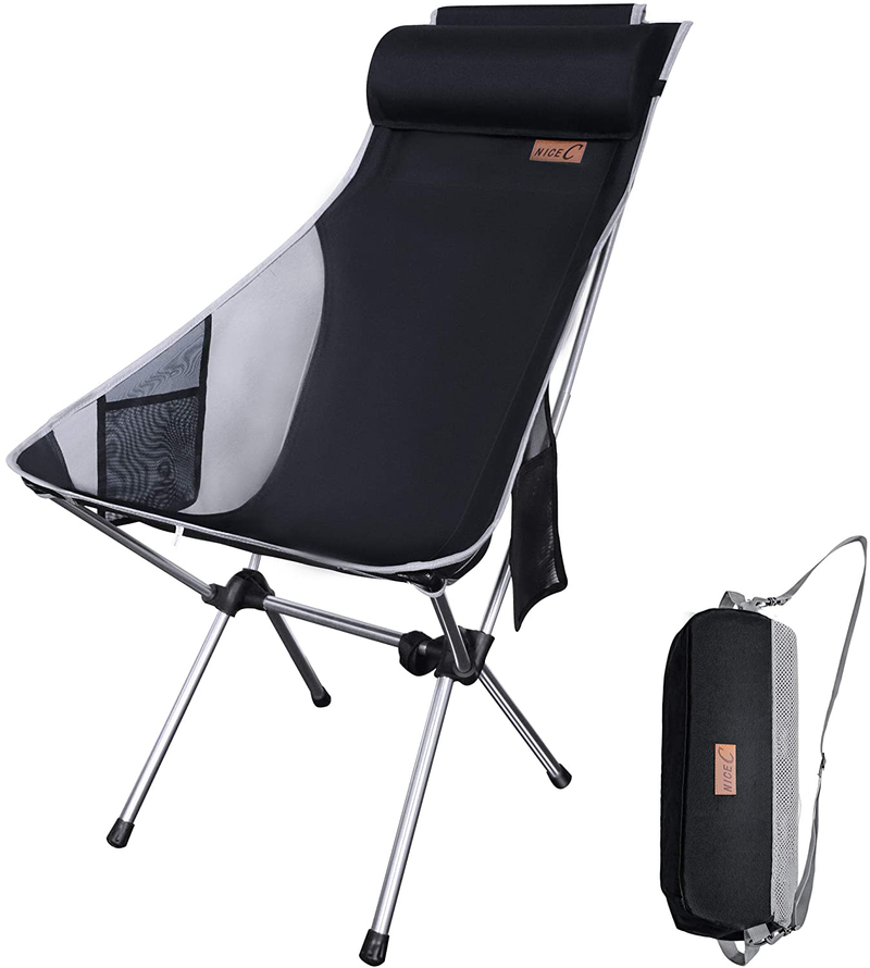 Nicec Ultralight High Back Folding Camping Chair, Upgrade with Removable Pillow, Side Pocket & Carry Bag, Compact & Heavy Duty for Outdoor, Camping (Set of 1 Black) Sporting Goods > Outdoor Recreation > Camping & Hiking > Camp Furniture Nice C   