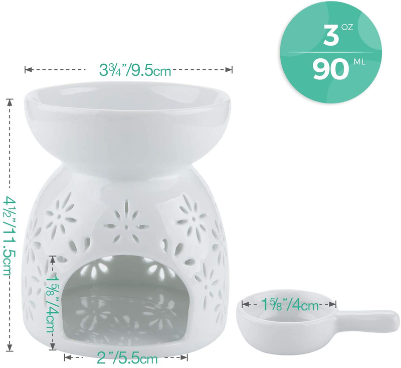 T4U Ceramic Tealight Candle Holder Oil Burner, Essential Oil Incense Aroma Diffuser Furnace Home Decoration Romantic White Set of 2 - Floral Pattern Home & Garden > Decor > Home Fragrance Accessories > Candle Holders T4U   