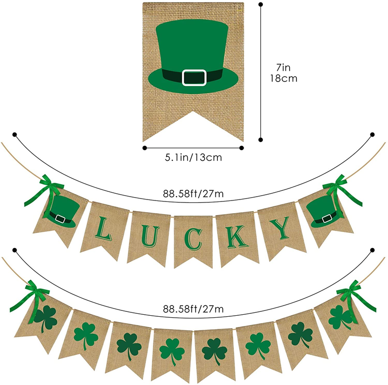 ERKOON 2 Pack St Patrick'S Day Decorations Lucky Banner Shamrock Garland Banner Rustic Burlap for Irish Day Decorations Party Supplies Arts & Entertainment > Party & Celebration > Party Supplies ERKOON   