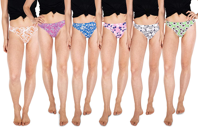 Sexy Basics Women's 6-Pack Active Sport Thong Buttery Soft Panties Underwear  Sexy Basics 6 Pack- Modern Floral X-Small 
