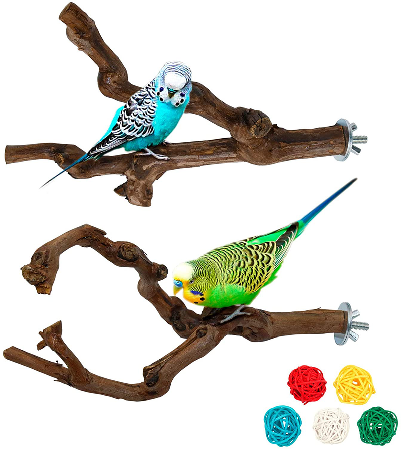 Parrot Perch Stands Birds Stand Pole Natural Wild Grape Stick Grinding Paw Climbing Standing Cage Accessories Toy Branches for Parakeet, Budgies, Lovebirds