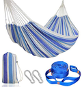 PIRNY Large Double Cotton Hammock,Hanging Swing Bed,Up to 500 Lbs,incude 20 ft of Tree Swing Straps and 2 Carabiner,for Indoor Outdoor Garden Patio Park Porch(Double Rainbow Stripes) Home & Garden > Lawn & Garden > Outdoor Living > Hammocks PIRNY Double Navy Blue Stripes Full 