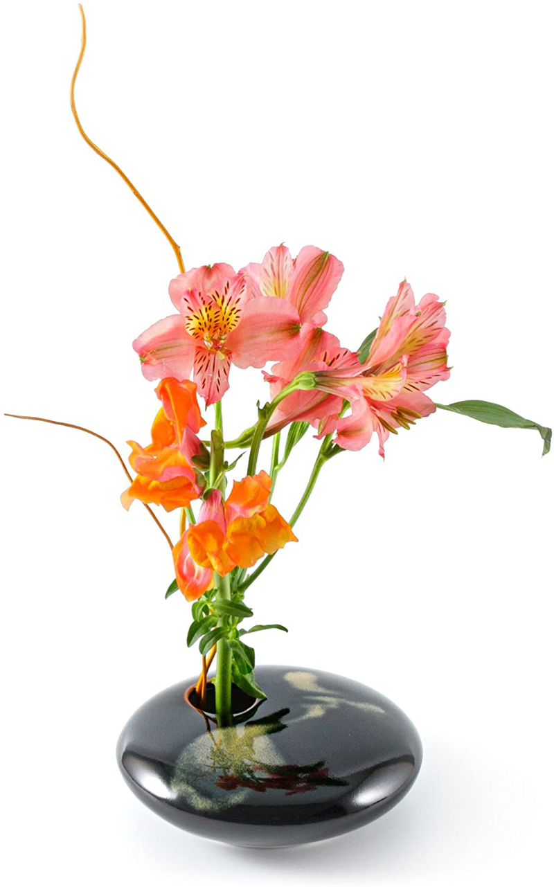 Georgetown Pottery Small Round Ikebana Flower Vase, Black Wave Home & Garden > Decor > Vases Georgetown Pottery Default Title  