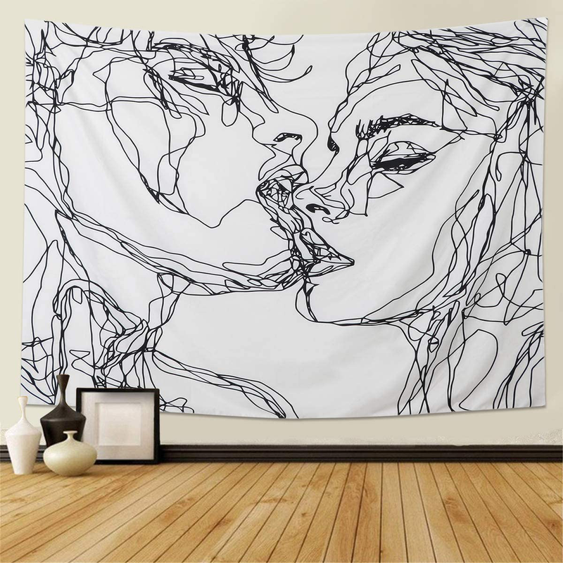Tapestry Wall Hanging- Abstract Sketch Art Kiss Lovers Tapestry Wall Decor for Dorm Decor for Living Room Bedroom Dorm (60ʺL × 80ʺW)  Dremisland 60ʺL × 80ʺW  