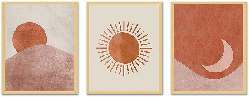 Mid Century Modern Wall art- Boho Posters and Prints Minimalist Wall decor Contemporary Geometric Line Sun Moon Canvas Paintings Aesthetic Pictures for Bedroom Bathroom Living Room Unframed 8X10inches Home & Garden > Decor > Artwork > Posters, Prints, & Visual Artwork HZSYF Boho-3-A 8x10 inches No Framed 