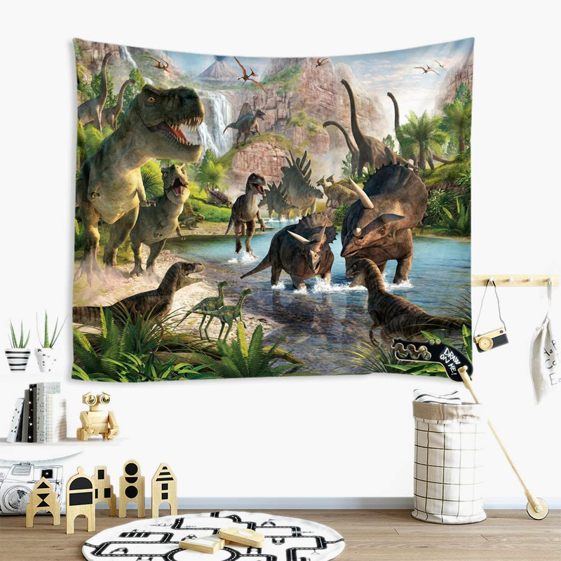 Sevendec Dinosaur Tapestry Wall Hanging Wild Anicient Animals Wall Tapestry Tropical Jurassic Nature Wall Decor for Children Bedroom Living Room Dorm W59 x L51