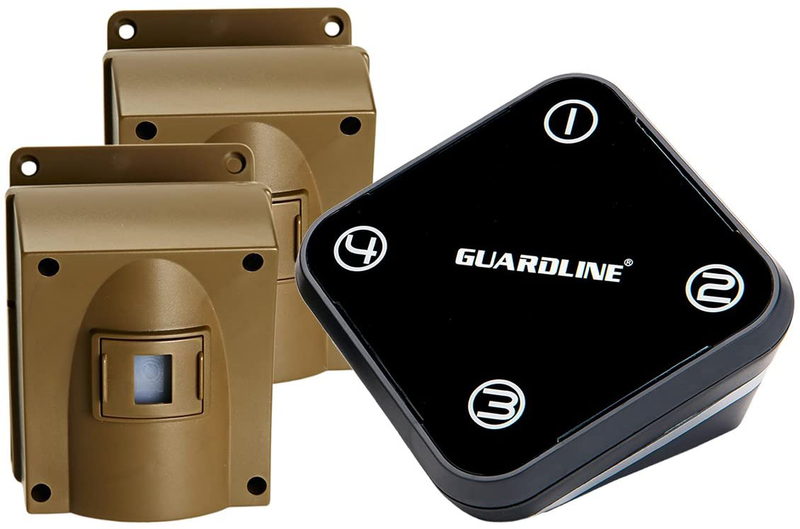 Guardline Wireless Driveway Alarm - 4 Motion Detector Alarm Sensors & 1 Receiver, 500 Foot Range, Weatherproof Outdoor Security Alert System for Home & Property Vehicles & Parts > Vehicle Parts & Accessories > Vehicle Safety & Security > Vehicle Alarms & Locks > Automotive Alarm Systems Guardline Receiver + 2 Sensors  
