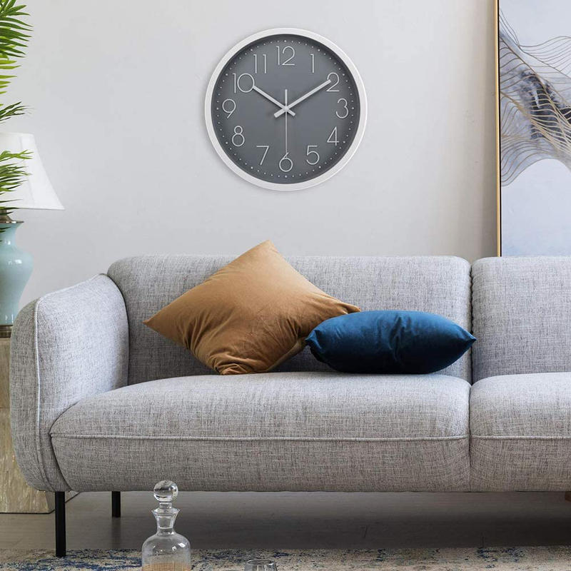 JoFomp Silent Wall Clock, 12” Non-Ticking Quartz Battery Operated Decorative Wall Clocks, Modern Style for Living Room Bathroom Kitchen School Office - Thicken ABS Frame HD Glass Cover (Grey) Home & Garden > Decor > Clocks > Wall Clocks JoFomp   