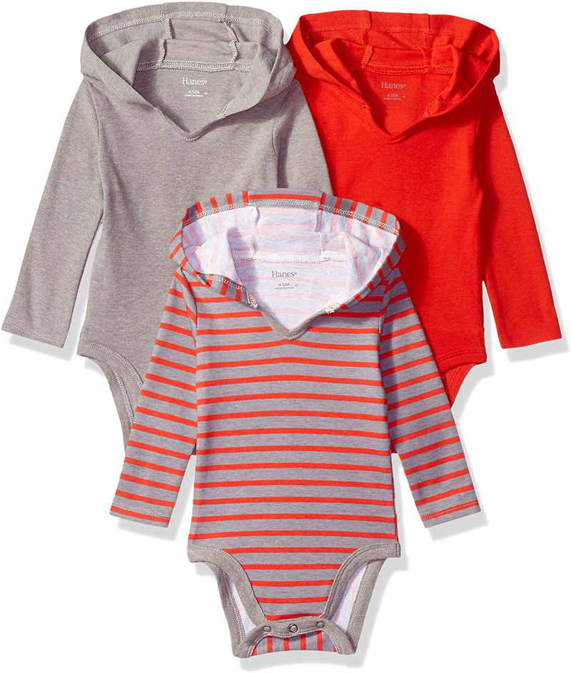 Hanes Baby-Girls Ultimate Baby Flexy 3 Pack Hoodie Bodysuits Home & Garden > Decor > Seasonal & Holiday Decorations Hanes Red/Grey Stripe 6-12 Months 