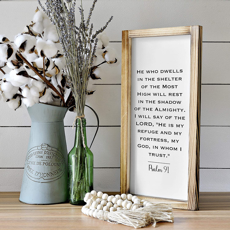 Psalm 91 Wall Art Sign-Scripture Wall Art, Rustic Farmhouse Decor for the Home, Religious Wall Decor -Modern Farmhouse Decor, Christian Wall Decor, Spiritual Wall Art with Solid Wood Frame 8 x 17 Inch Home & Garden > Decor > Artwork > Sculptures & Statues MAINEVENT   