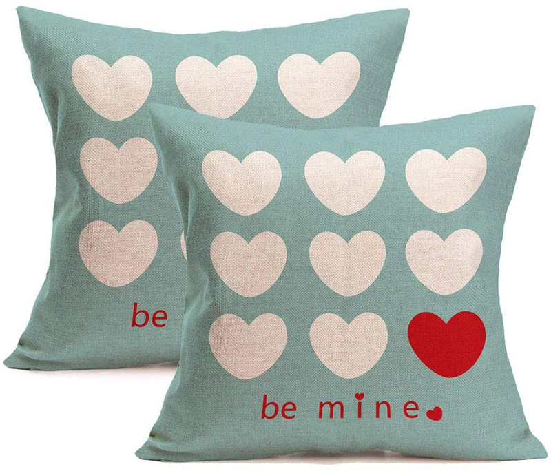 PSDWETS 2 Pack Be Mine Heart Valentine'S Day Home Decor Cotton Linen Throw Pillow Case Cushion Cover 16 X 16 Home & Garden > Decor > Seasonal & Holiday Decorations PSDWETS C 18X18 